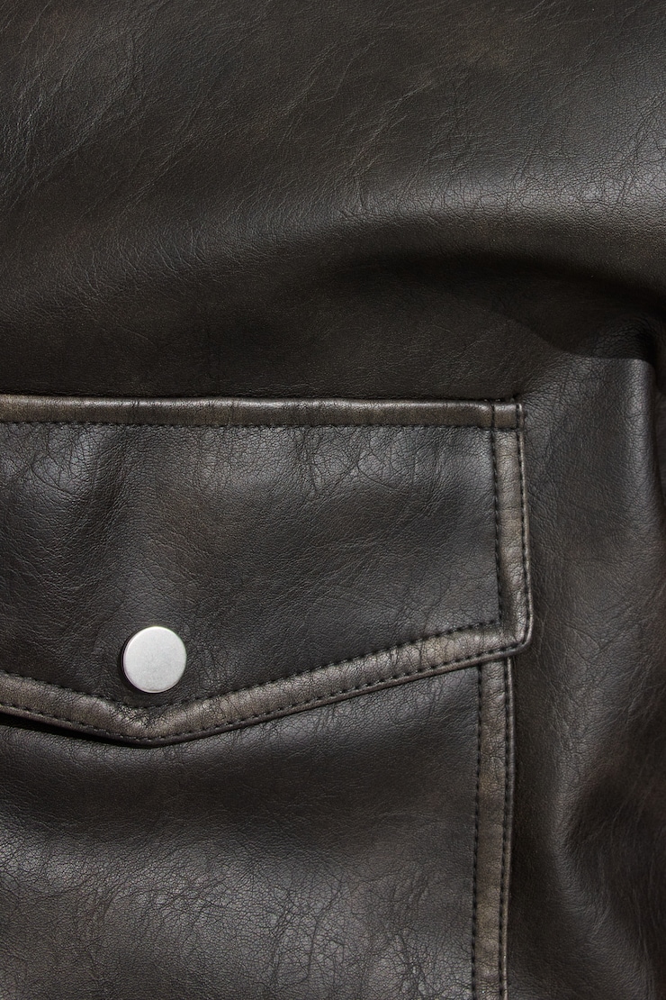 Vintage Faux Leather Jacket, Washed Brown, large