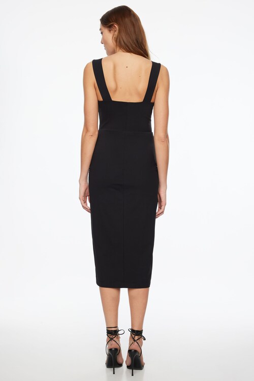 Lota Sculpt Square Neck Midi Dress BLACK | Dynamite