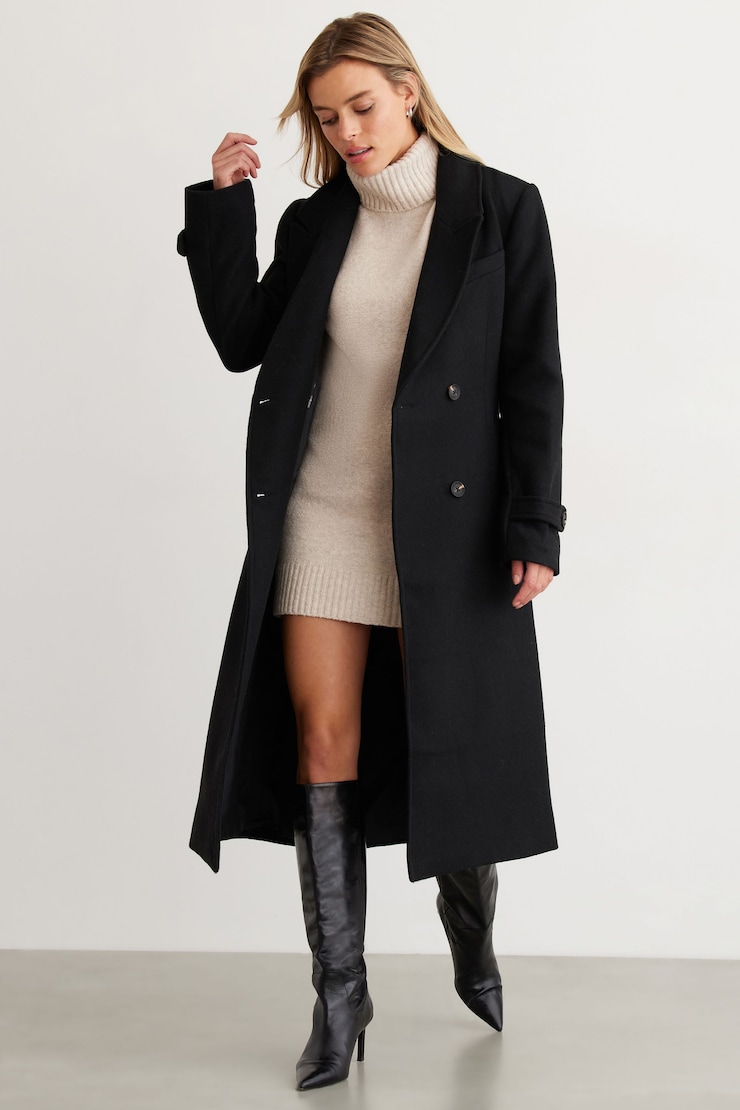 Structured Belted Long Wool Coat