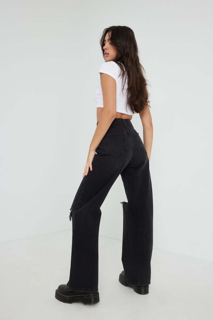 Wide Leg Jean, Black Destructed, large