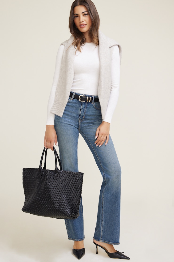 Oversized Woven Faux Leather Tote Jet Black large