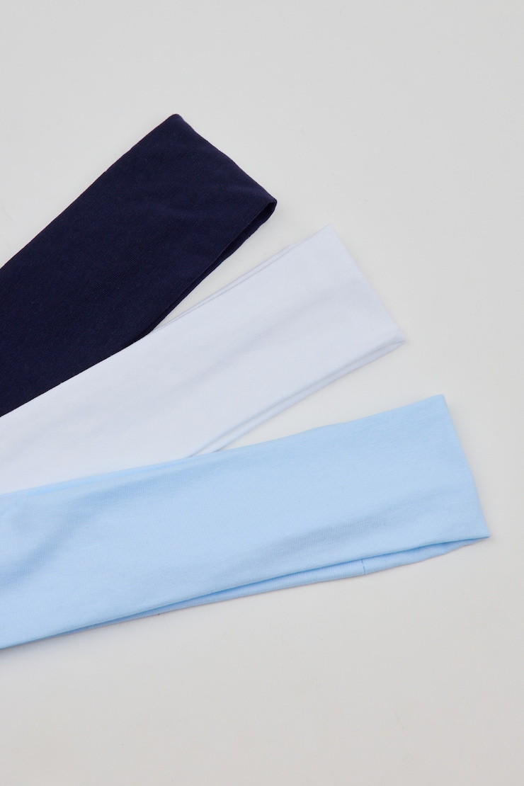 Set of 3 Stretchy Headbands, White/Baby Blue/Mariana Bleu, large