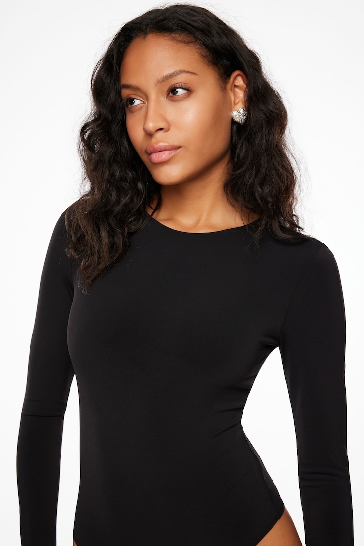 Kyla Sculpt Long Sleeve Crew Neck Bodysuit Jet Black  large