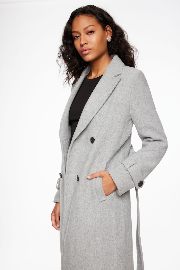 Belted Maxi Coat Medium Grey Melange large