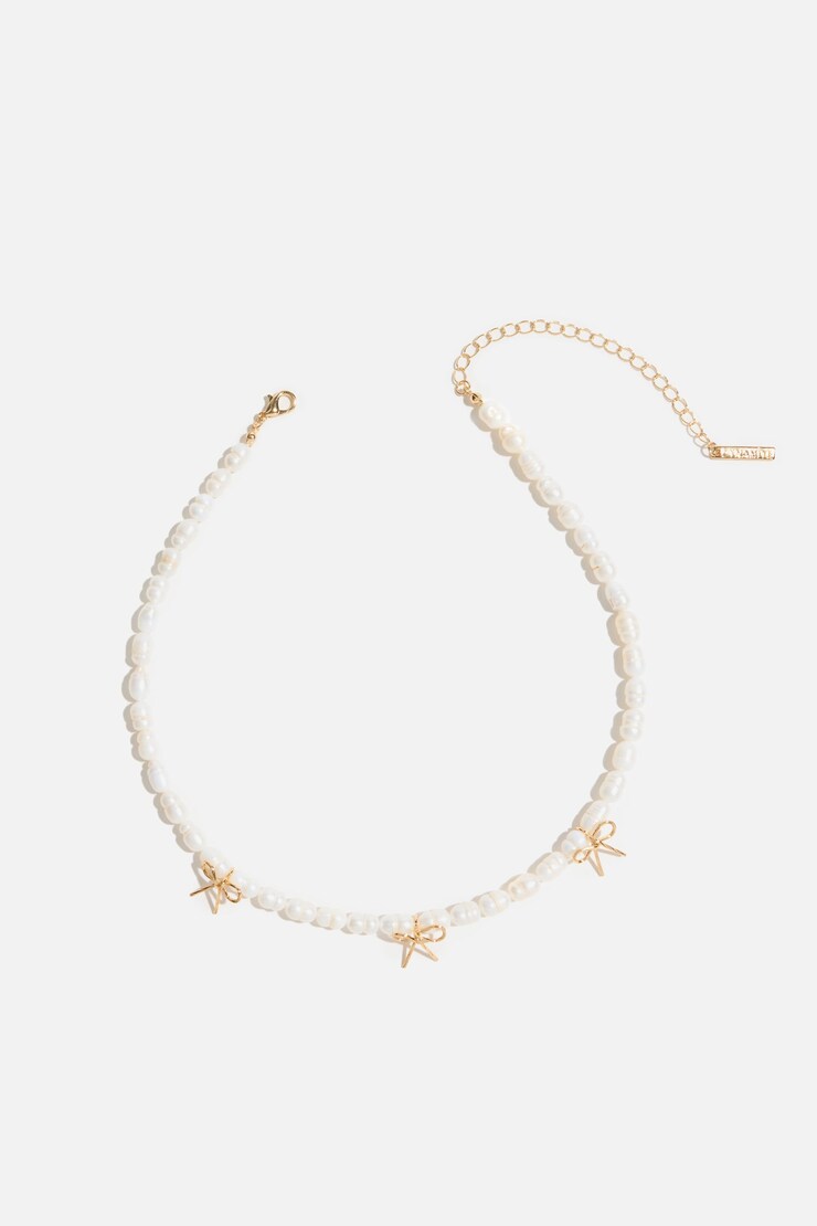 Triple Bow Pearl Necklace Off White/Gold large