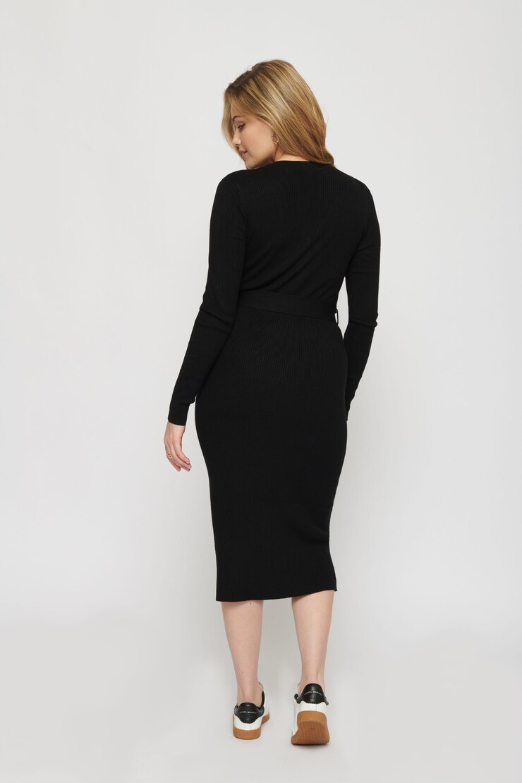 Long Sleeve Button-Down Sweater Dress Jet Black large