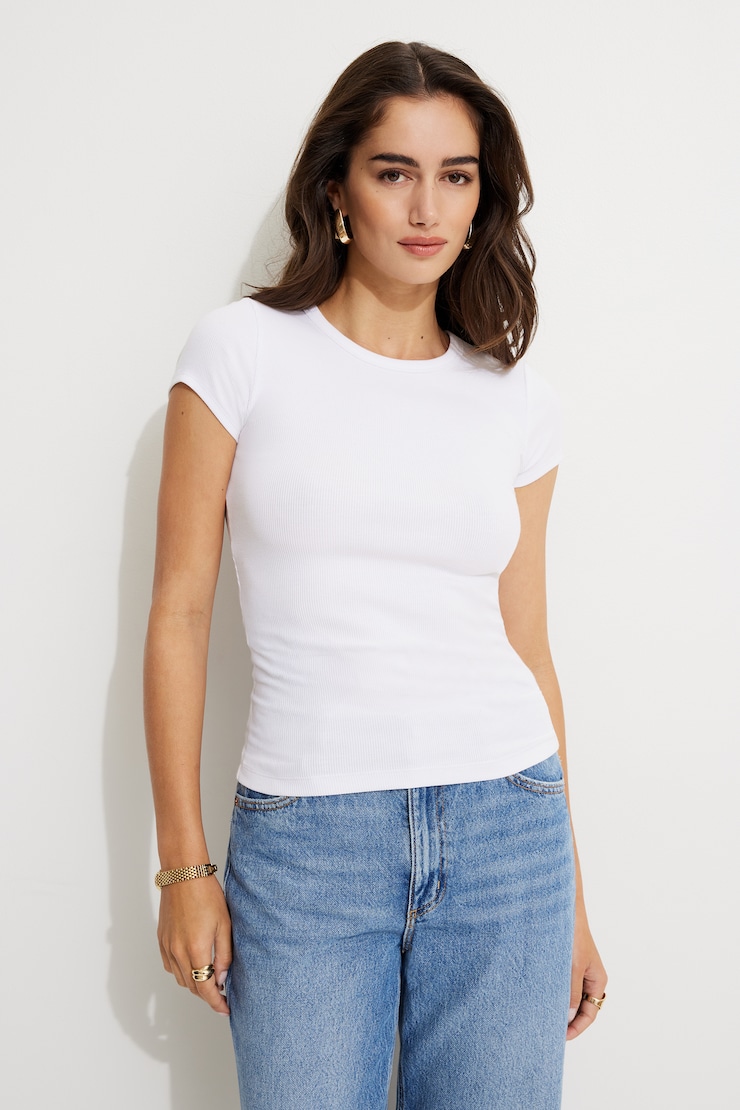 Olive Ribbed Crewneck T Shirt Bright White large