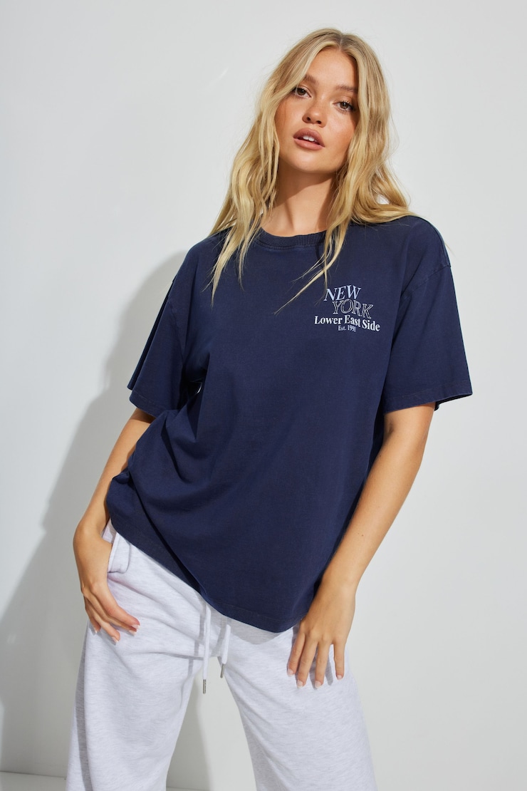 Ex Boyfriend Tee, Washed Mariana Blue with "New York" Art, large