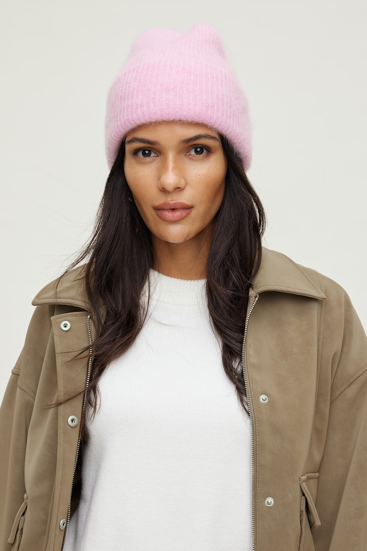 Premium Hairy Mohair Beanie Lilac Sachet Pink large