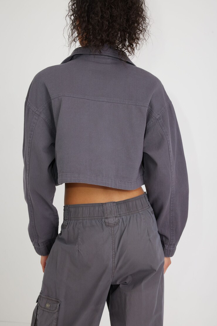 Cropped Utility Denim Jacket, Forged Iron Grey, large