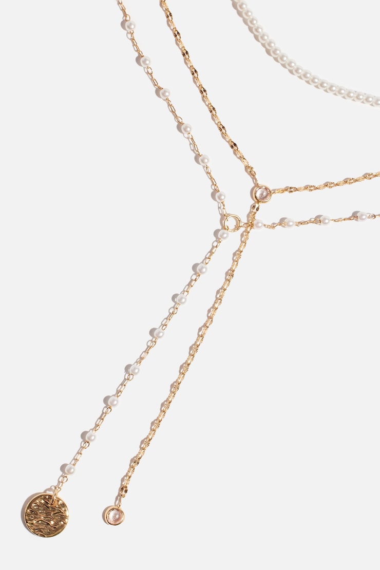 Layered Mini Pearl Y-Neck Necklace Off-White/Gold large