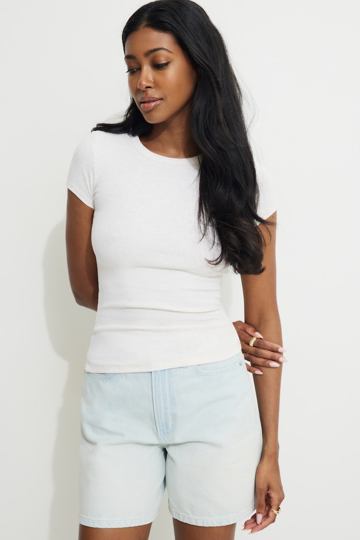 Olive Ribbed Crewneck T Shirt Flat White Melange large