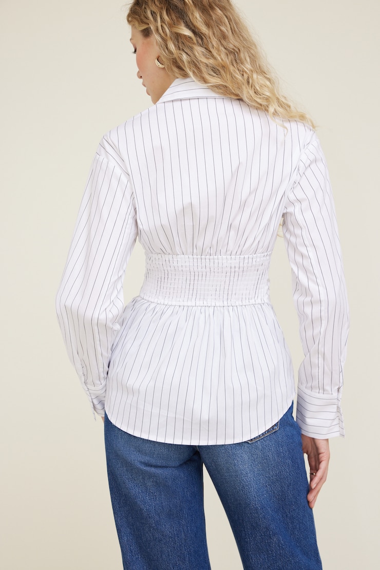 Chemise rayée en popeline à taille cintrée Fine rayure noire large
