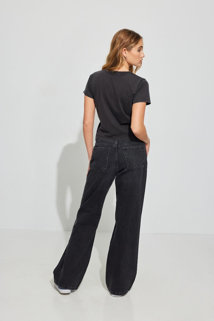 Wide Leg Jean, Black Destructed, large