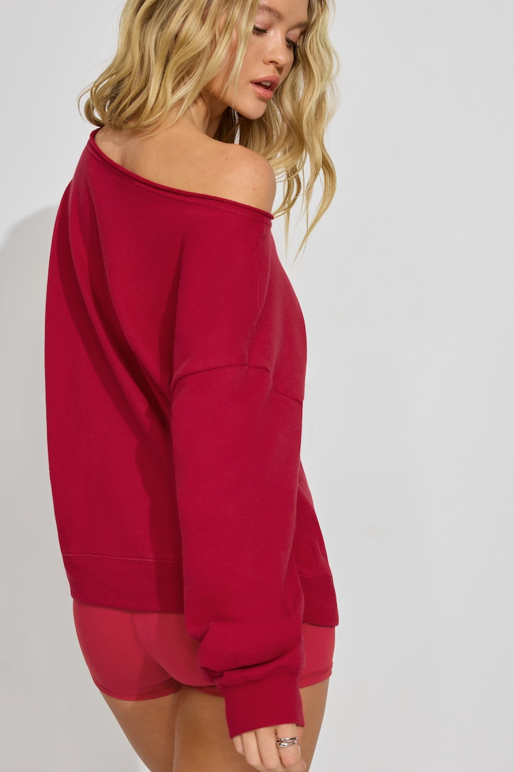 SoftTerry Off Shoulder Sweatshirt, Jester Red, large