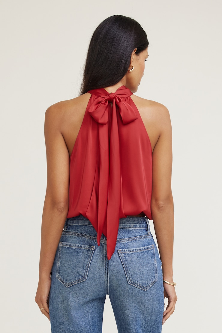 Blouse licou bouffante en satin Paloma