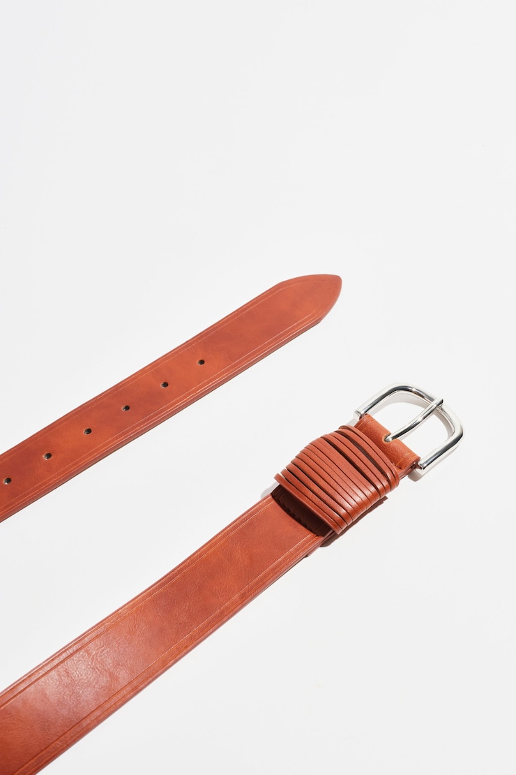 Multi Wrap Half Oval Belt Cognac & Silver large
