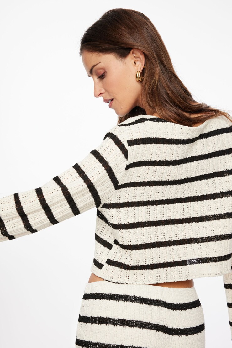 Crewneck Crochet Top White & Black Crochet Stripe large