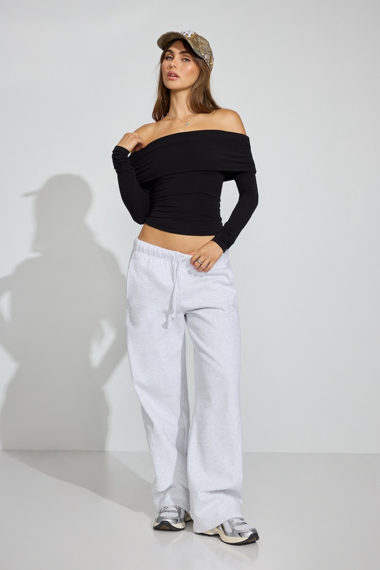 SexyCozy Off Shoulder Long Sleeve Top, Jet Black, large