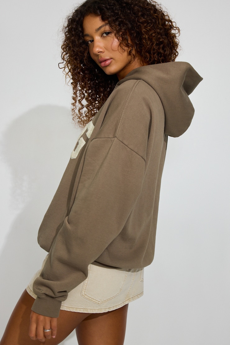 UltraFleece Hoodie, Wild Mushroom Brown with Chenille "Garage" Varsity Logo , large