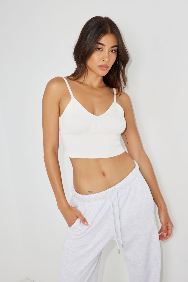 Knit Bralette Top, Snow White, large