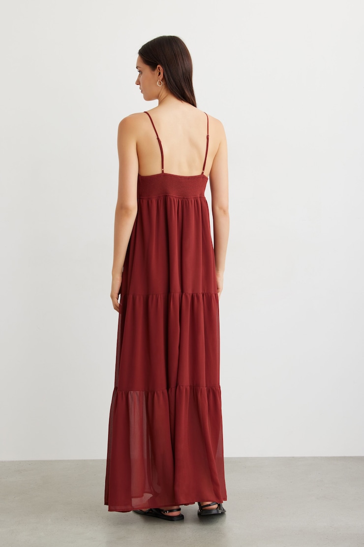 Chiffon Maxi Tiered Dress Russet Brown large