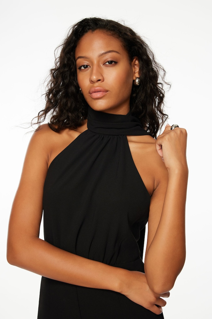 Halter Asymmetric Jumpsuit Jet Black large