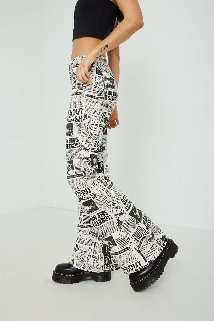 Low Rise Flare Jean - Newspaper, Newspaper, large