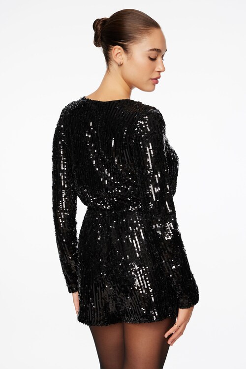 black glitter romper dress Black Sequin Long Sleeve Romper main image 0