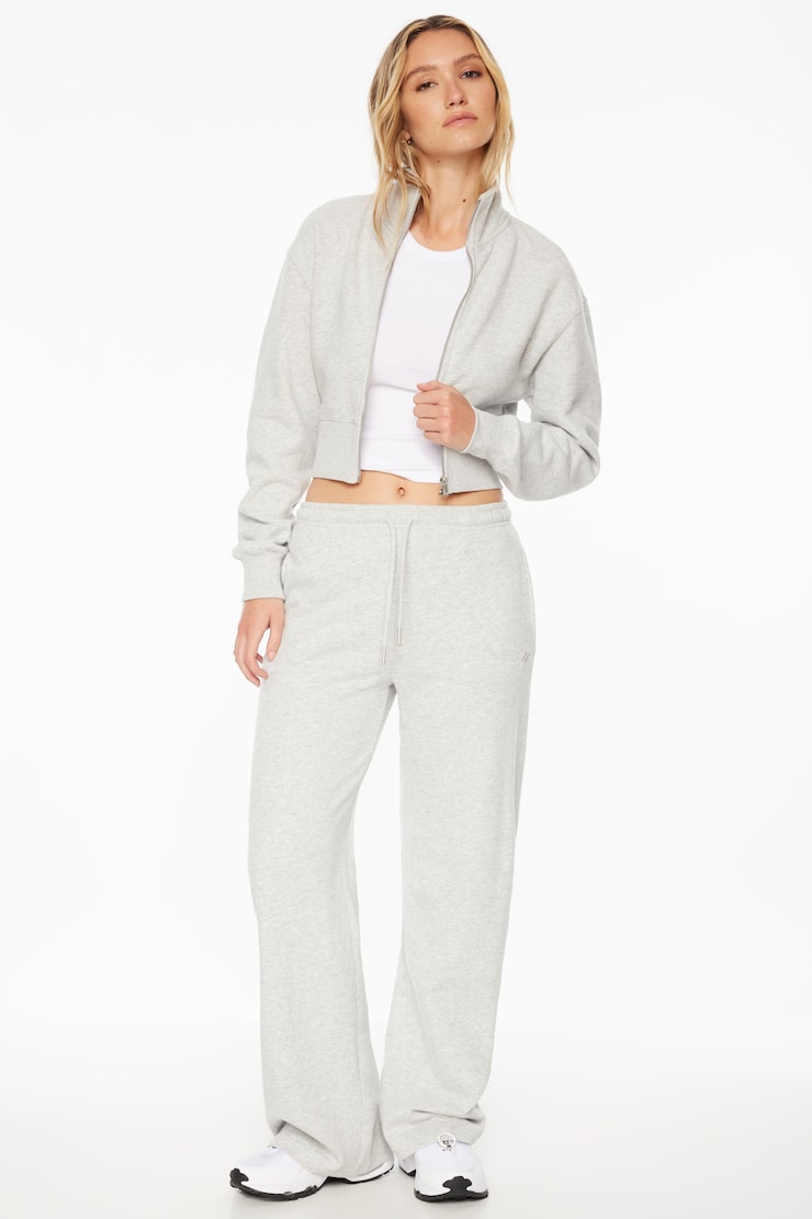 Cropped Zip Up Sweatshirt Fall Grey Mix  large