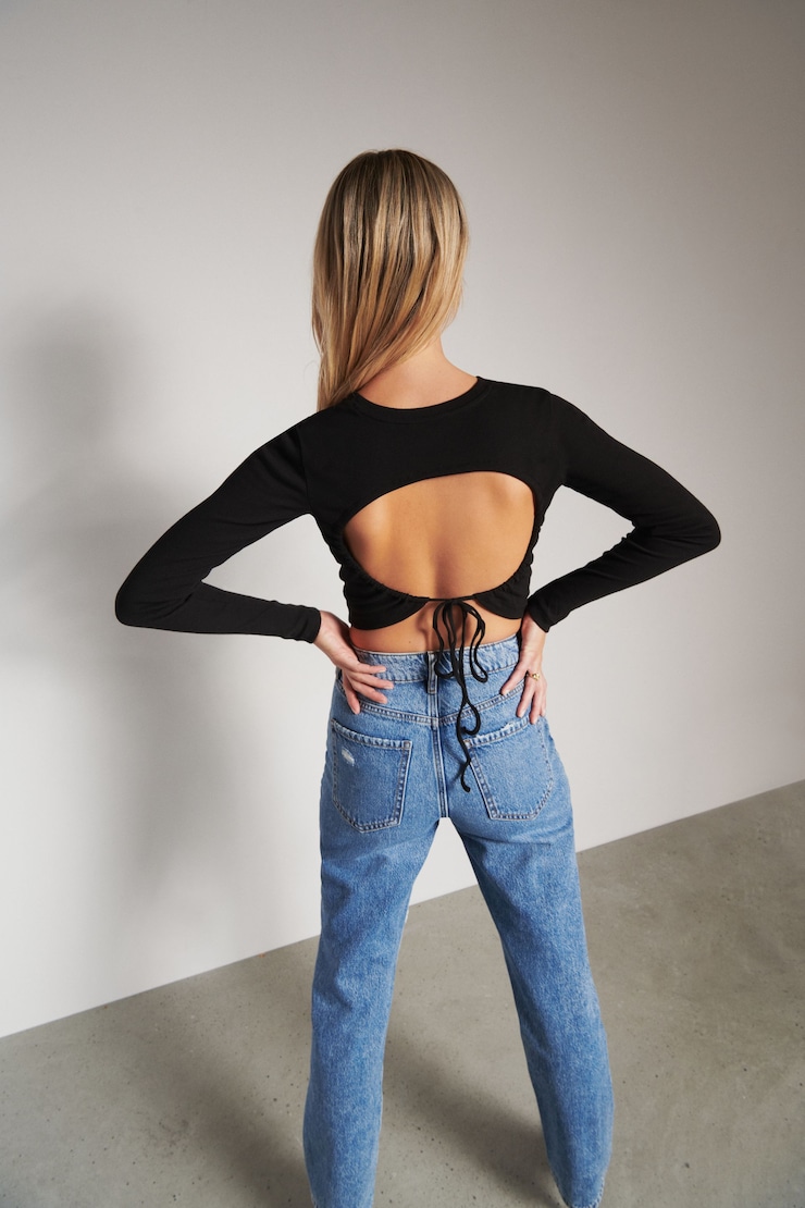 Mila Open Back Crop Top Jet Black large