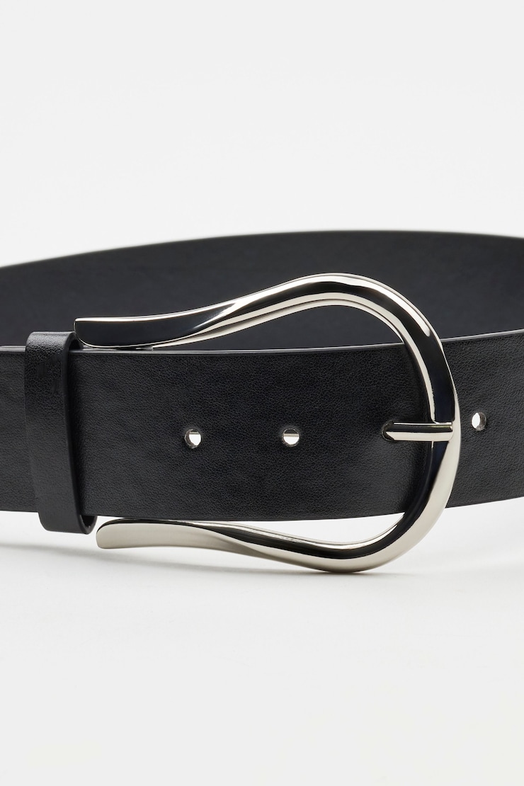 Wide Oval Waist Belt, Jet Black, large