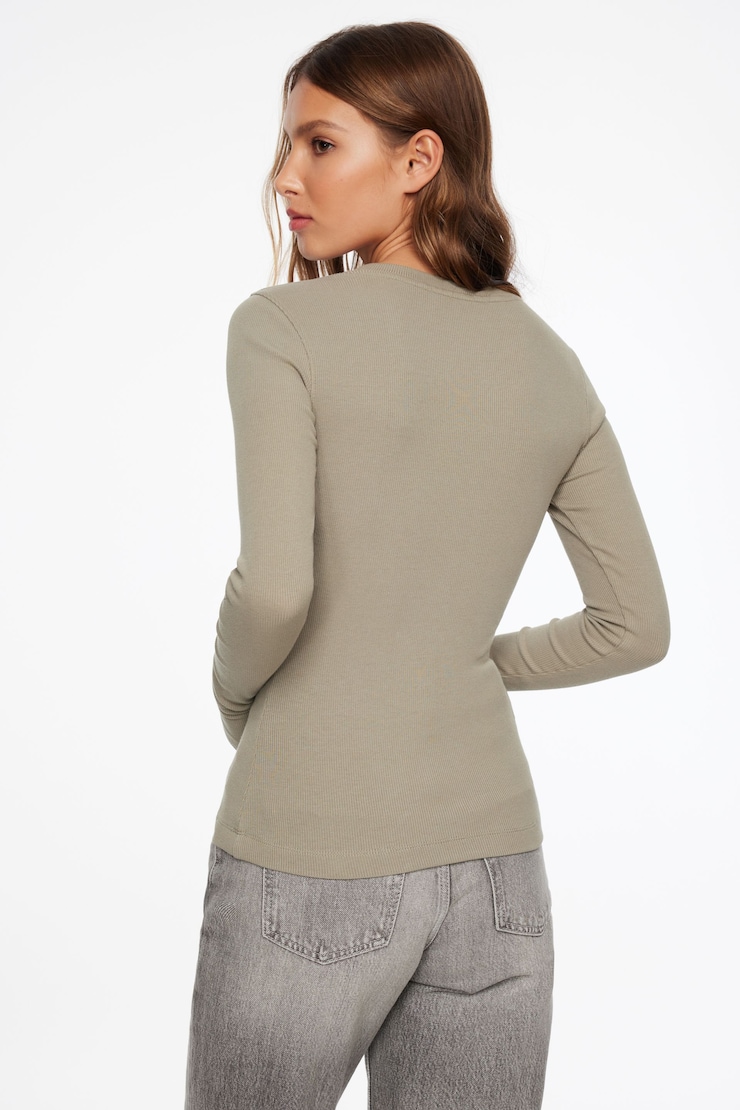 Tedi Ribbed Long Sleeve T Shirt Soft Moss Green large