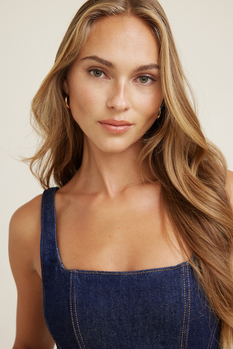 Flared Denim Maxi Dress