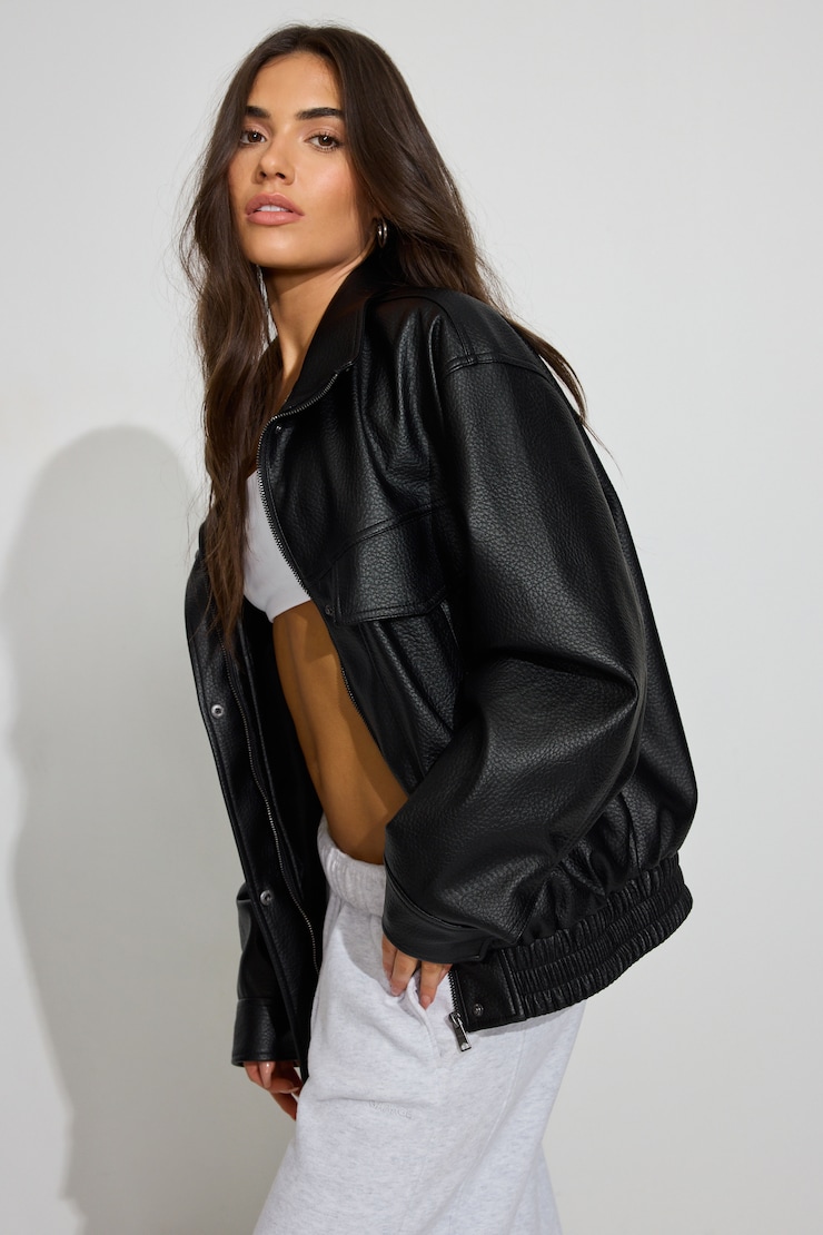 Oversized Faux Leather Bomber Black | Garage