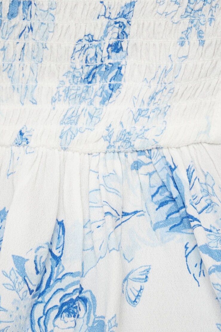 Button-Up Peplum Blouse White & Blue Floral large