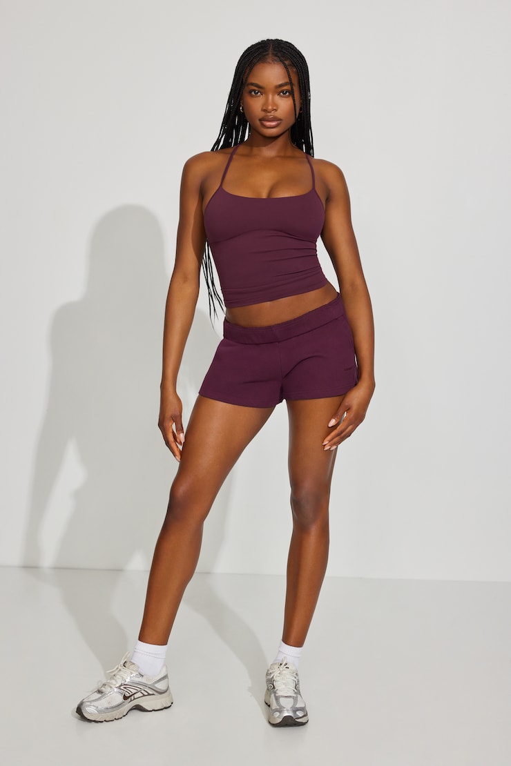 Sleek Underbust Crossback Cami Top, Fig Fantasy Maroon, large