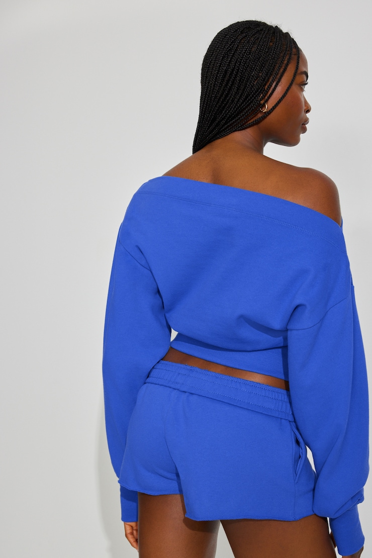 SoftTerry Rib Off Shoulder Sweater, Electric Blue, large