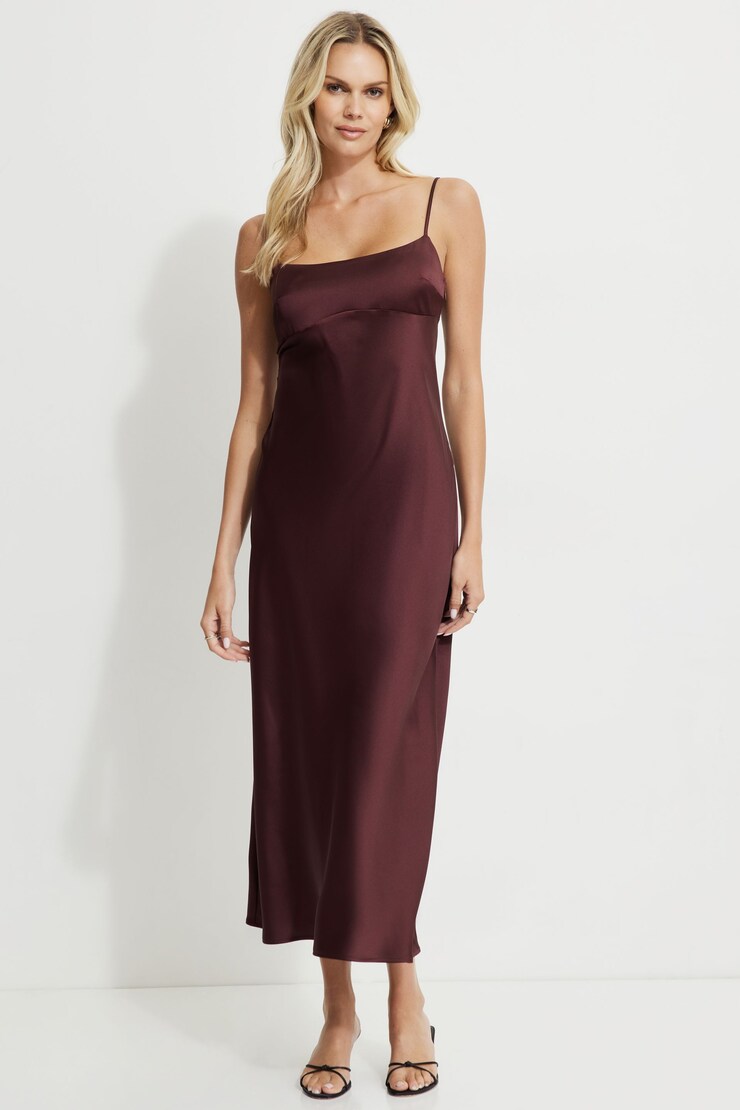 Amira Satin Maxi Dress Dark Ruby large