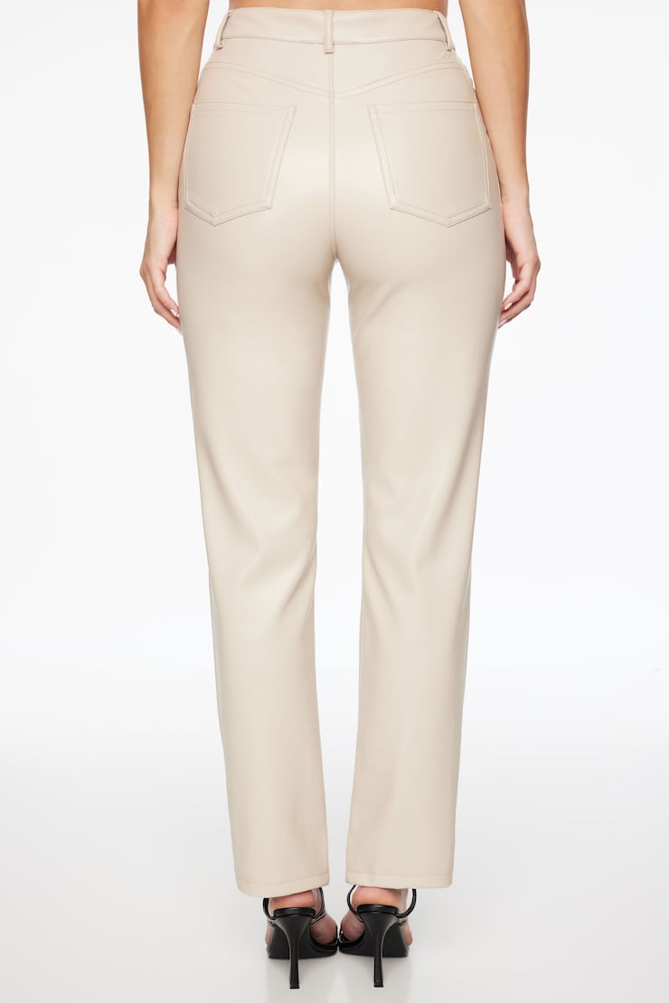 Pantalon à jambe droite Yasmin en lin Beige naturel large