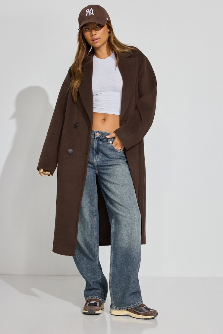Oversized Long Felted Trench Coat, Armadillo Brown, large
