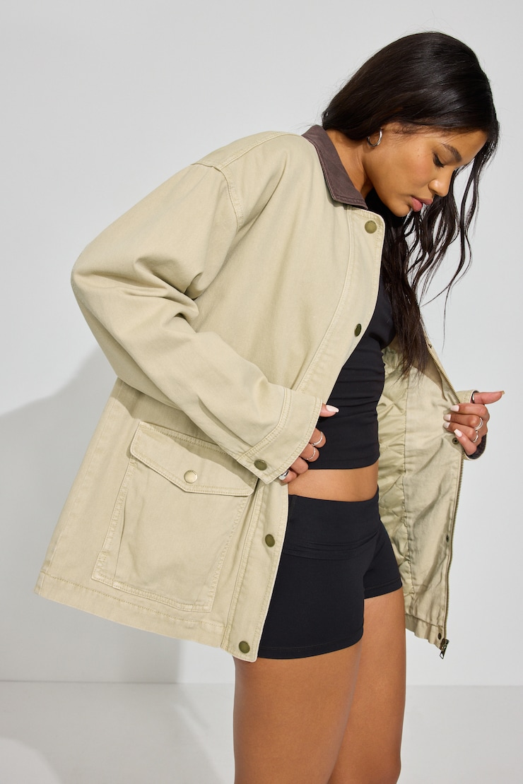 Long Twill Field Jacket, Dune Beige, large