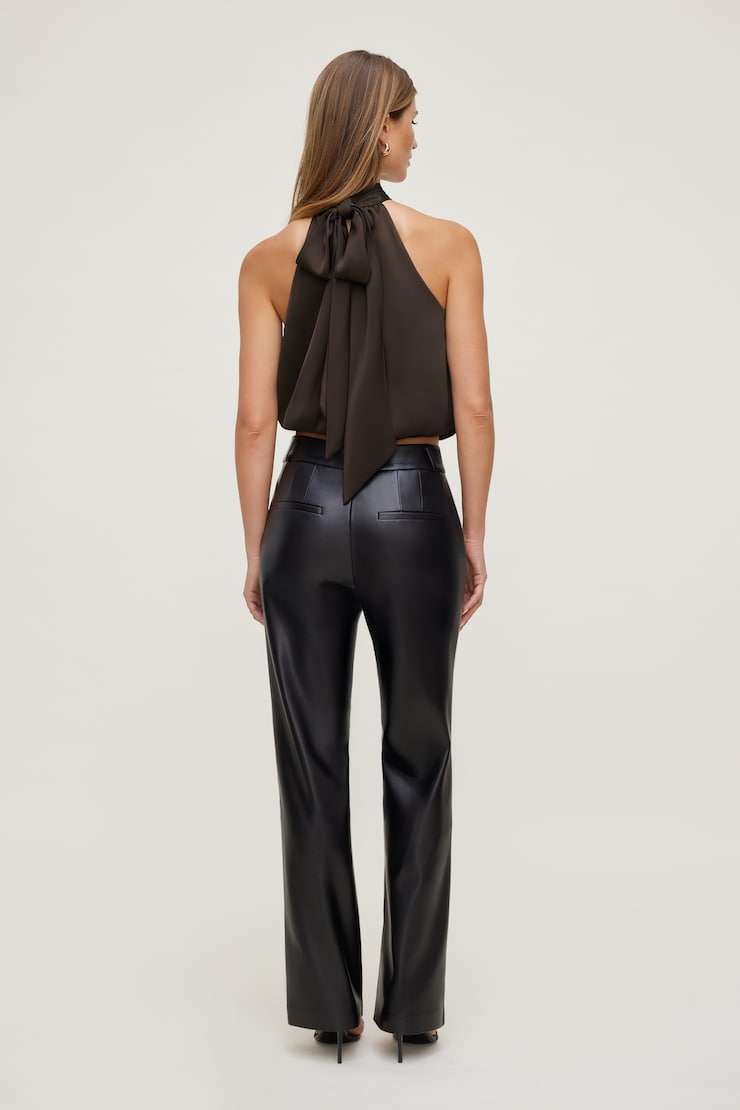 Paloma Bubble Satin Halter Blouse Java Brown large