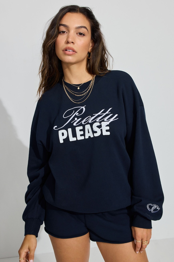 UltraFleece Crewneck Sweatshirt, Mariana Blue  with "Pretty Pls" Art, large