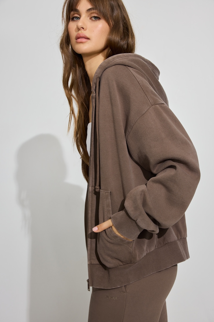 UltraFleece Full Zip Hoodie, Washed Wild Mushroom Brown, large