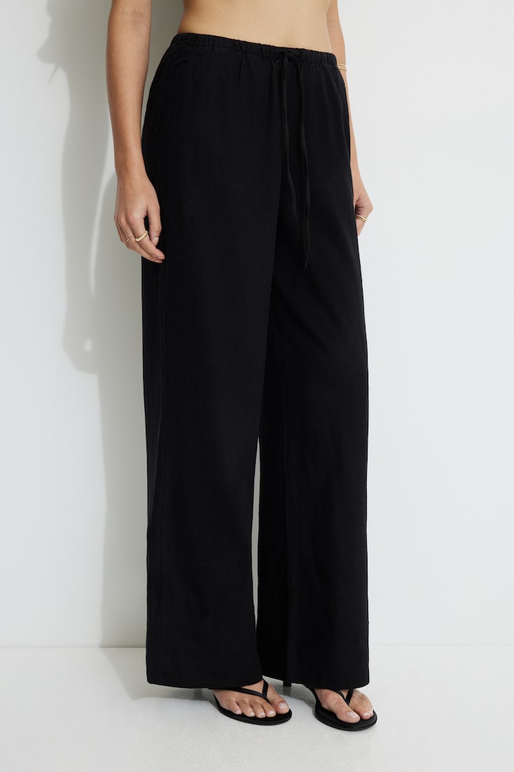 Leo Wide Leg Linen Pants Jet Black large