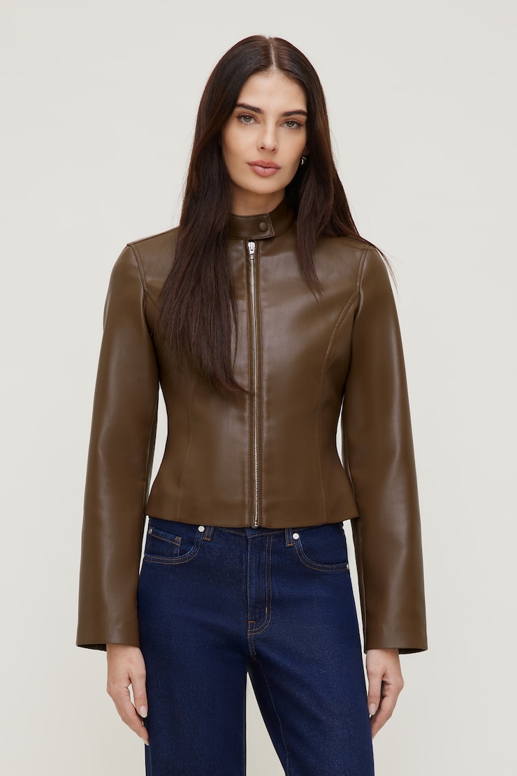 Slim Fit Faux Leather Moto Jacket