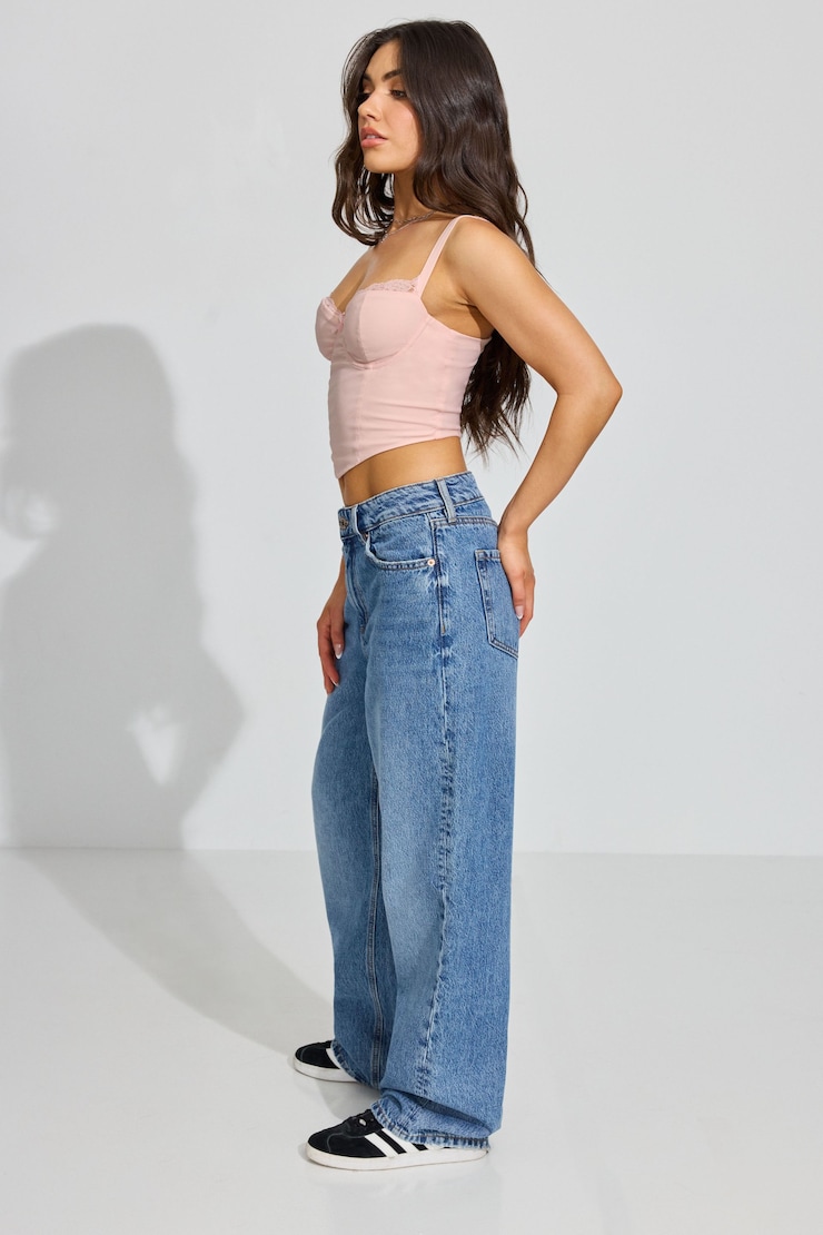 Lia Lace Trim Bustier Top, Chalk Pink, large