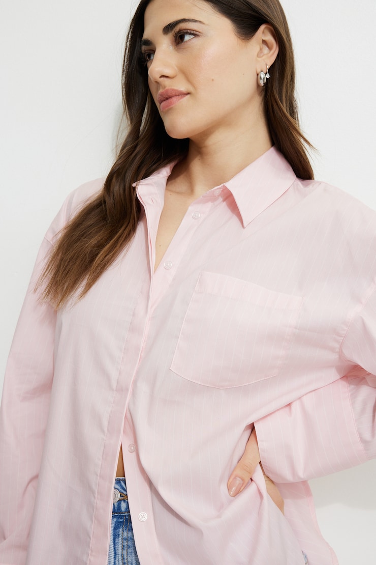 Monroe Striped Oversized Poplin Shirt Pink Pinstripe large
