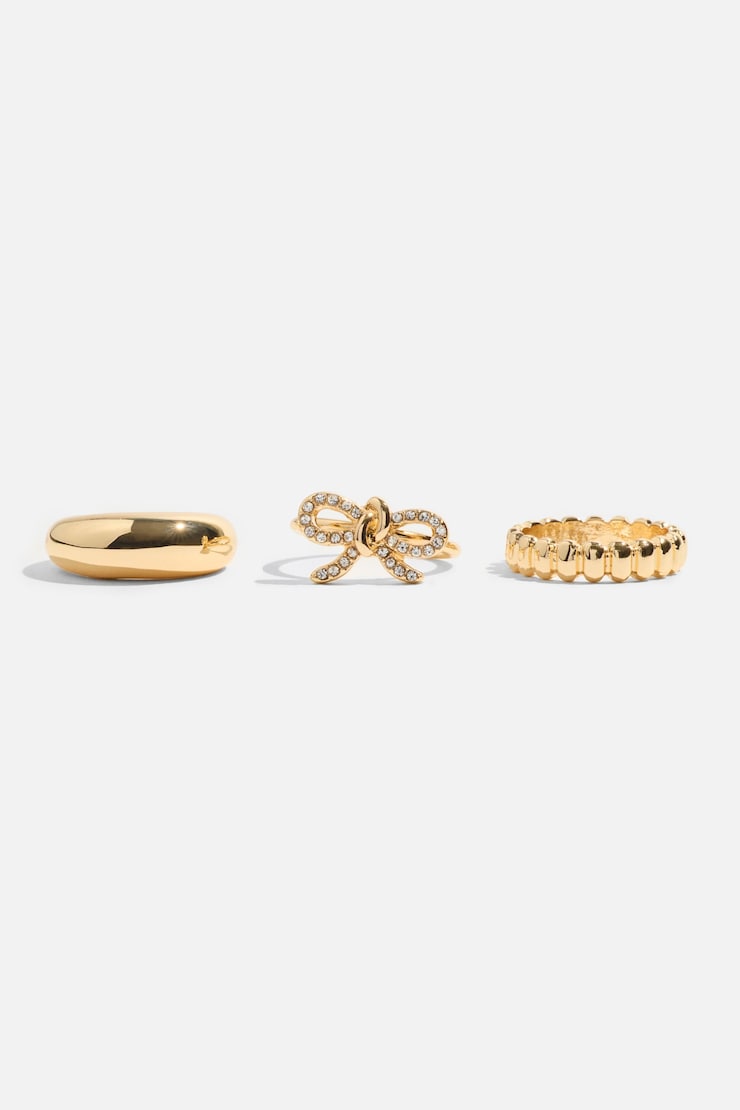 3-Pack Gem Knotted Bow Rings Clear/Gold large